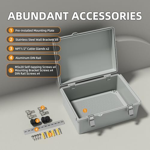 Joinfworld Outdoor WiFi Enclosure 15.7x11.8x7.1 Weatherproof Electrical Box Stainless Steel Latch Hinged Nema 4 Enclosure for Electonics Router Breaker - size: 15.7“x11.8"x7.1"