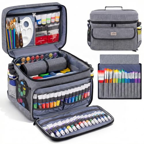 JJRING Acrylic Paint Organizer Bag With Adjustable Dividers, Grey - color: Grey