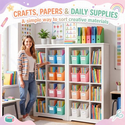 Blosssound Book Bins for Classroom Library, 6 Set, Cloud Pastel - color: Cloud Pastel