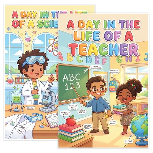 JELLY BEAN GENIUS Teacher and Scientist Poster for Kids – Laminated Double-Sided Community Helpers Career Wall Art & Educational Chart | STEM Career Classroom Decor 11x17 - size: 17"L x 11"W