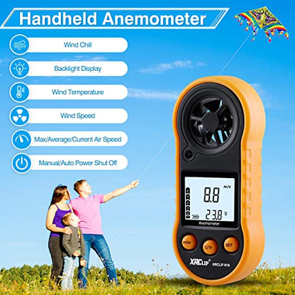 Digital Wind Speed Meter Anemometer Handheld Wind Gauges Air Flow Velocity Meter for Measuring Wind Chill Temperature Speed, Wind Meter Thermometer Gauge for Shooting Windsurfing Fishing Hunting - color: Yellow
