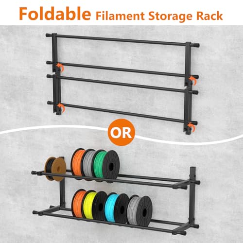 3D Printer Filament Storage Rack Wall Mount, Foldable Heavy Duty Metal Shelving with Adjustable Hole Spacing for TPU/ABS/Nylon Filament Rack, 3D Printer Accessories for Studios, Workshops 2 Pack
