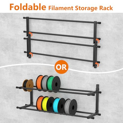 3D Printer Filament Storage Rack Wall Mount, Foldable Heavy Duty Metal Shelving with Adjustable Hole Spacing for TPU/ABS/Nylon Filament Rack, 3D Printer Accessories for Studios, Workshops 2 Pack
