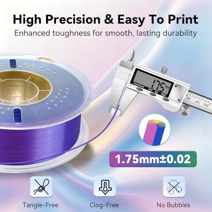 Kingroon Silk PLA Tri Color Filament 1.75mm, Multicolor 3D Printer Filament, Dimensional Accuracy ±0.02mm, 1kg Spool (2.2lbs), for Most FDM 3D Printers, Red Yellow Blue - color: 1kg Red Yellow Blue