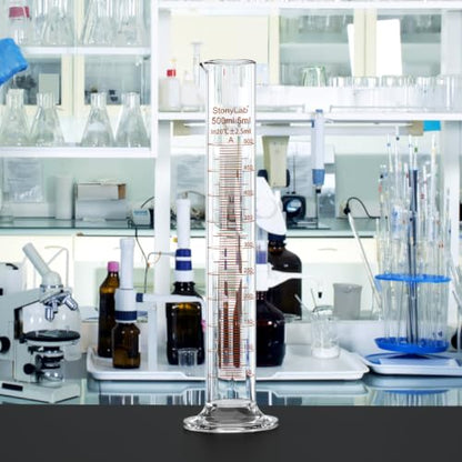 stonylab Class A Graduated Cylinder, 500 ml Borosilicate Glass High Precision Measuring Cylinder with Clear Scale and Stable Base for Laboratory Liquid Measurement - size: 500 ml