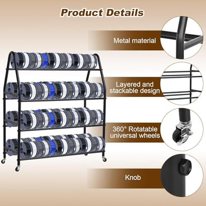 3D Printer Filament Storage Rack For 100 Spools, Rolling Filament Spool Holder, Heavy Duty Metal Shelf For ABS/PL A/TPU/Nylon, 3D Printing Accessories For Studio Office Workshop
