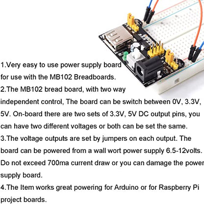 4 pcs 3.3V 5V MB102 Breadboard Power Supply Module with DC Male Cable USB Male Cable for Arduino