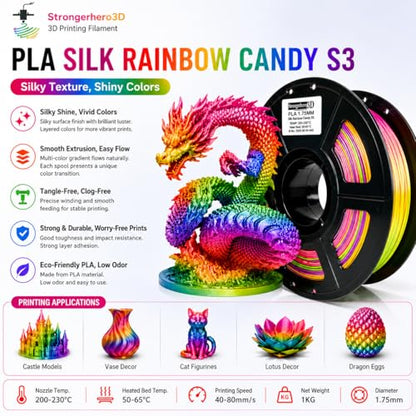 PLA Filament 1.75mm,Silk PLA Rainbow,Candy S3,1kg Spool - style: PLA_SilkRainbow_CandyS3