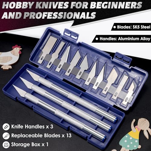 Exacto Knife Set, 13PCS Precision Hobby Craft Xacto Blades Kit with 3 Craft Knife Handles for Pumpkin Carving Modeling Fondant Wood & Leather Art DIY