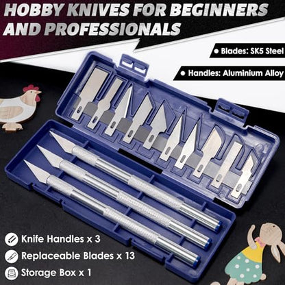 Exacto Knife Set, 13PCS Precision Hobby Craft Xacto Blades Kit with 3 Craft Knife Handles for Pumpkin Carving Modeling Fondant Wood & Leather Art DIY