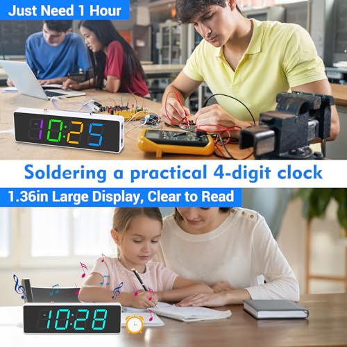 MiOYOOW RGB Digital Clock Soldering Kit, STEM Electronics Project for Teens - color: Colorful 4 Digit Clock Kit