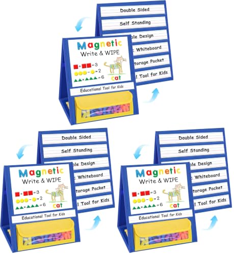 EAMAY Magnetic Desktop Tabletop Stands Pocket Chart Foldable Small Dry Erase Board Classroom Tool for Kids Education (12W*15L, Magnetic) (Pack of 3) - color: Magnetic, size: 12"W x 15"H (Pack of 3)