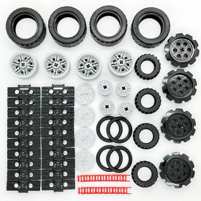 Miutrue Technical Parts Car Gears Wheels Treads Chain Links Building Blocks Accessories Pieces kit Construction Toys for Kids 6yrs+ Compatible with Major Brands - style: Wheels Track Chain Set