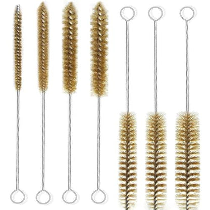 7 Pcs Brass Brush Set, 12'' Long Handle Pipe Cleaner Brush for Deep Cleaning, Bottle Brush for Engine Auto Parts Bottle Keyboards Narrow Space & Paint on Various Metal Pipes Cleaning