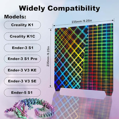 IdeaFormer-3D PES Build Plate 235x235mm, Flexible Rainbow Plaid+ Mesh PES Spring Steel Print Bed No Magnetic Plate for Creality K1/K1C/K1 SE/Ender 3 S1/Pro/Ender 3 V3 SE/Ender 3 V3 KE/Ender 5 S1 - color: Rainbow Plaid+Mesh PES