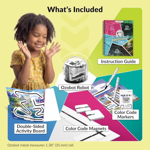 Ozobot Ozo at Home: Interactive STEM Coding Robot for Kids Ages 5+, Screen-Free Learning with Color Code Markers, Blockly Programming, Includes Charging Cable & Protective Case, Homeschool Approved