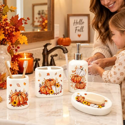 FYSUIMU 4Pcs Fall Thanksgiving Bathroom Accessories, Pumpkin Leaves