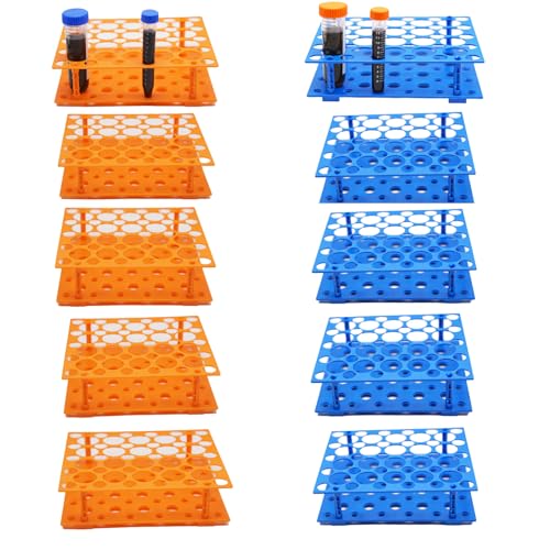 50 Well Test Tube Rack, 10 Pack Holder for 10ml 15ml 50ml Tubes Lab Set - color: Orange+Blue, size: 50 Well