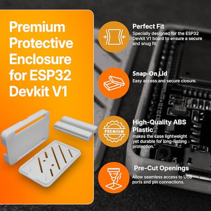 SplashNColor Electrical Enclosure Box for ESP32 Devkit V1 - Protective Case with Snap-On Lid - Durable Enclosure with USB LED Cutout and Pin Access for Microcontroller Board - Electrical Enclosure Box