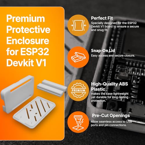 SplashNColor Electrical Enclosure Box for ESP32 Devkit V1 - Protective Case with Snap-On Lid - Durable Enclosure with USB LED Cutout and Pin Access for Microcontroller Board - Electrical Enclosure Box