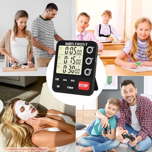 Digital Dual Kitchen Timer, Multiple Channels Countdown Timer - color: Black