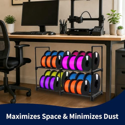 3D Printer Filament Storage Rack Desktop, 2-Tier Metal Filament Spool Holder, Fits 12 Spools(1KG), For 3D Printing PLA/ABS/PETG/TPU, Filament Spool Organizer, Ideal for Home, Office, Workshop(Black)