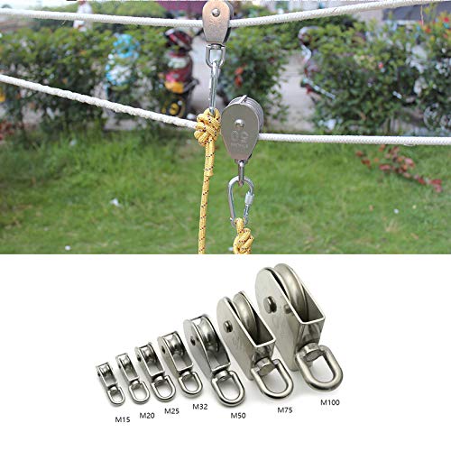 1-Pack M50 Single Pulley Block Stainless Steel Heavy Duty Hardware Single Wheel Swivel Rigging Lifting Wheel Fixed Pulley for Wire Rope Loading 400kg - size: 1-Pack M50