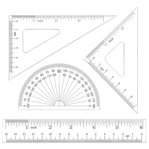 Coopay 4 Pcs Math Geometry Tool Set, Clear Acrylic Drawing Tool, Clear - color: Clear, size: 6 Inch