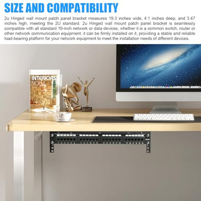 2U Hinged Wall Mount Patch Panel Bracket Vertical Rack for Networking
