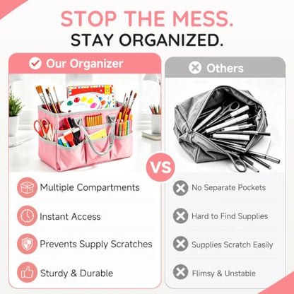 Art Supply Bag, Craft Organzier Tote Bag for Craft Supplies,Pink - color: Pink (6.5"D x 13"W x 8.5"H)