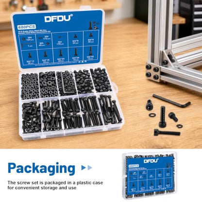 680PCS M4 Socket Head Bolts Assortment Kit, M4x6/8/12/16/20/30mm Screw - size: G12.9 M4 680PCS