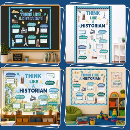47Pcs Science Bulletin Board Classroom Decoration Think Like A Historian Bulletin Board Back to School History Theme Cutouts Social Studies Wall Decor for Middle School Office Classroom Supplies
