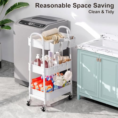 3 Tier Heavy Duty White Metal Rolling Cart with Lockable Wheels, Baby Carts - color: Simple White, size: 3 tier