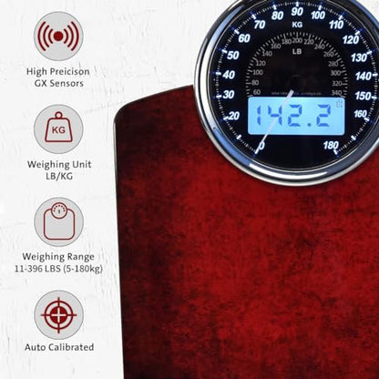 EILISON 2-in-1 Digital & Analog Bathroom Scale, 400 lbs, Large Display - color: Red