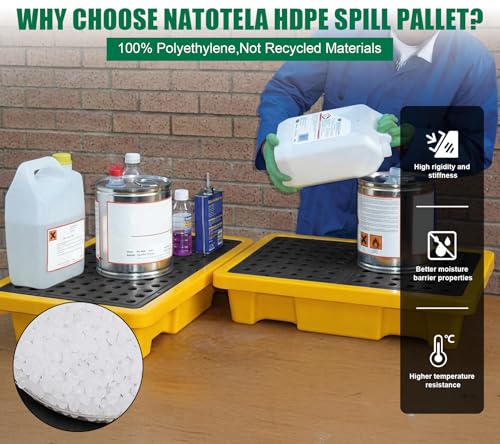 Spill Containment Pallet with Drain 5.3Gal Capacity 26x14x4.7in Spill Control for Countertop Lab Chemical Containers Kitchen Tabletop Garage Nestable Modular Easy to Transfer Durable HDPE