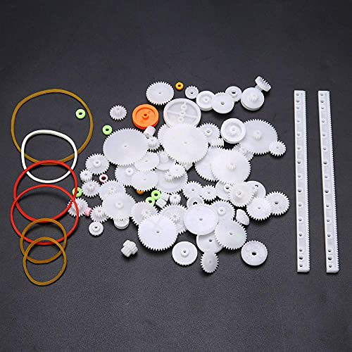 Artshu 75pcs Mixed Plastic Gearbox Rack Pulley Belt Worm Gear Single & Double-Gear 8-56 Teeth DIY Tool for Robot Repair & Toy Car DIY Kit