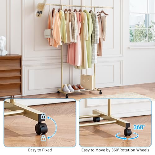 SUOERNUO Clothes Rack with Lockable Wheels Garment Rack for Hanging Clothes
