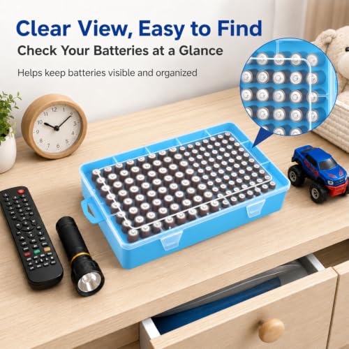 Xuerdon 134-Slot Battery Organizer Storage Case for AA and AAA Batteries - color: Blue