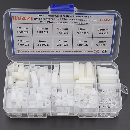 OD 6.3mm ID 4.2mm White Nylon Unthreaded Spacers for M4 Screws Kit - size: OD 6.3mm ID 4.2mm