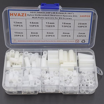OD 6.3mm ID 4.2mm White Nylon Unthreaded Spacers for M4 Screws Kit - size: OD 6.3mm ID 4.2mm