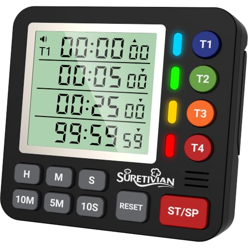 Digital Kitchen Timer with 4 Channel, Loud Alarm and Silent Mode - color: Black