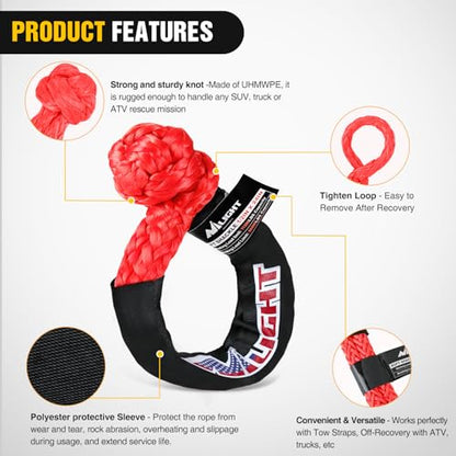 Nilight 2PCS Synthetic Soft Shackles 1/2" x 24" with Extra Sleeves - color: 2Pcs Soft Shackles Red