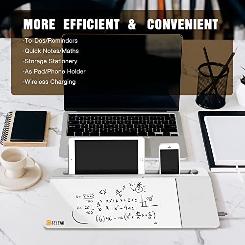 SELEAD Desktop Glass Whiteboard with Wireless Charger and Storage, White - color: White, size: 16"x7"