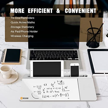 SELEAD Desktop Glass Whiteboard with Wireless Charger and Storage, White - color: White, size: 16"x7"