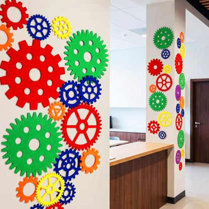 Dunzy 48 Pcs Gear Shaped Felt Cutouts Classroom Wall Decal Colorful - style: Gear