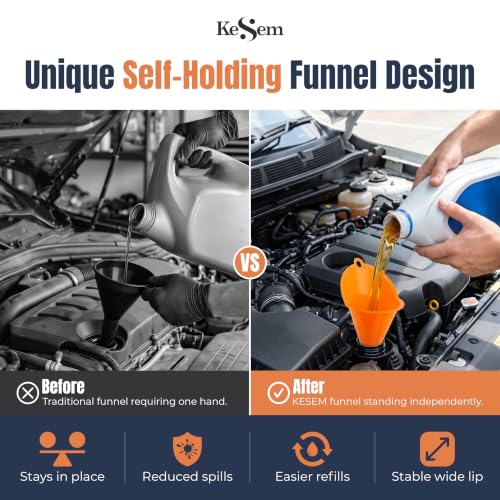 3pc Automotive Oil Funnel Set, Long Neck Plastic Funnels for Oil Change, Gas, Fuel, Diesel, Coolant & Transmission Fluid, Multi Purpose Car Funnel Kit for Auto Fluids or Kitchen Use