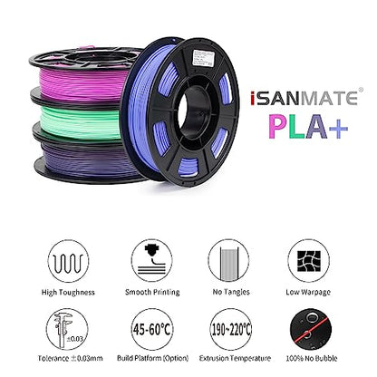 iSANMATE PLA+ 3D Printer Filament, Pla Filament 1.75mm Bundle Gradient Multicolors Filament, Color Change Rainbow Filament, 3D Printing Filament 250X4 - color: A- Gradient Rainbow Bundle