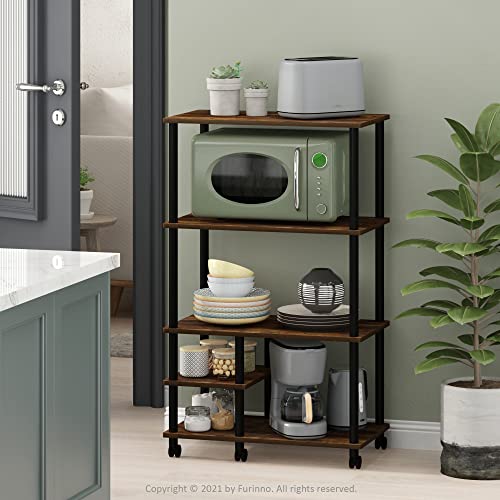 Furinno Turn-N-Tube 4-Tier Toolless Kitchen Storage Shelf Cart, Amber Pine/Black - color: Amber Pine/Black, size: 4-Tier