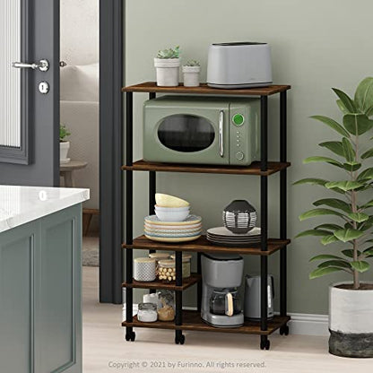Furinno Turn-N-Tube 4-Tier Toolless Kitchen Storage Shelf Cart, Amber Pine/Black - color: Amber Pine/Black, size: 4-Tier