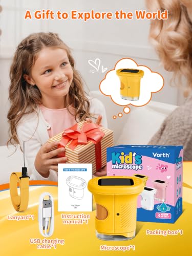 1000X Handheld Digital Microscope for Kids, 2.4" IPS Screen STEM Toys - color: Yellow